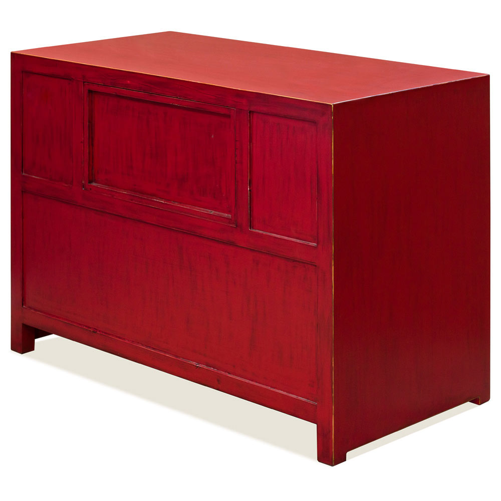 Distressed Red Elmwood Chinese Ming Vanity Cabinet