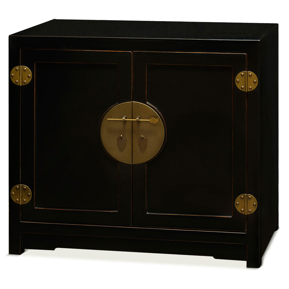 Distressed Black Elmwood Chinese Ming Vanity Cabinet