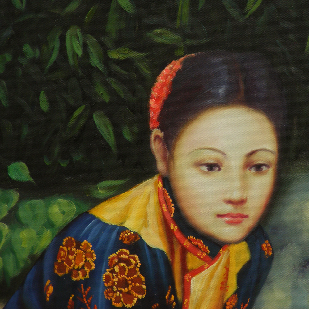 Lady with Koi Fish Chinese Oil Painting