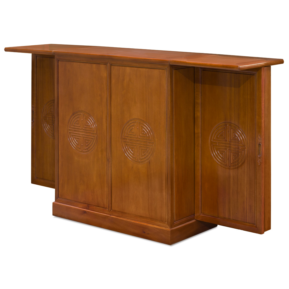Natural Finish Rosewood Longevity Oriental Bar Cabinet