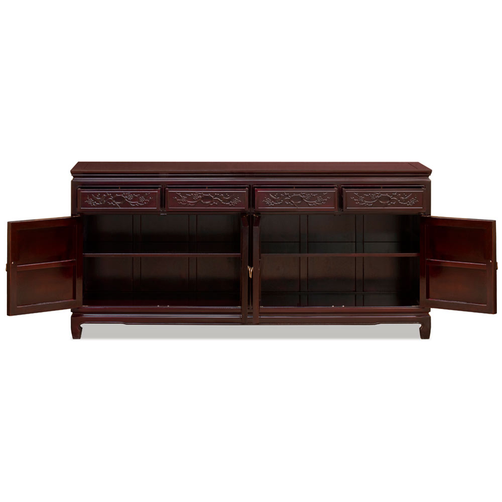 Grand Dark Cherry Rosewood Flower and Bird Oriental Sideboard