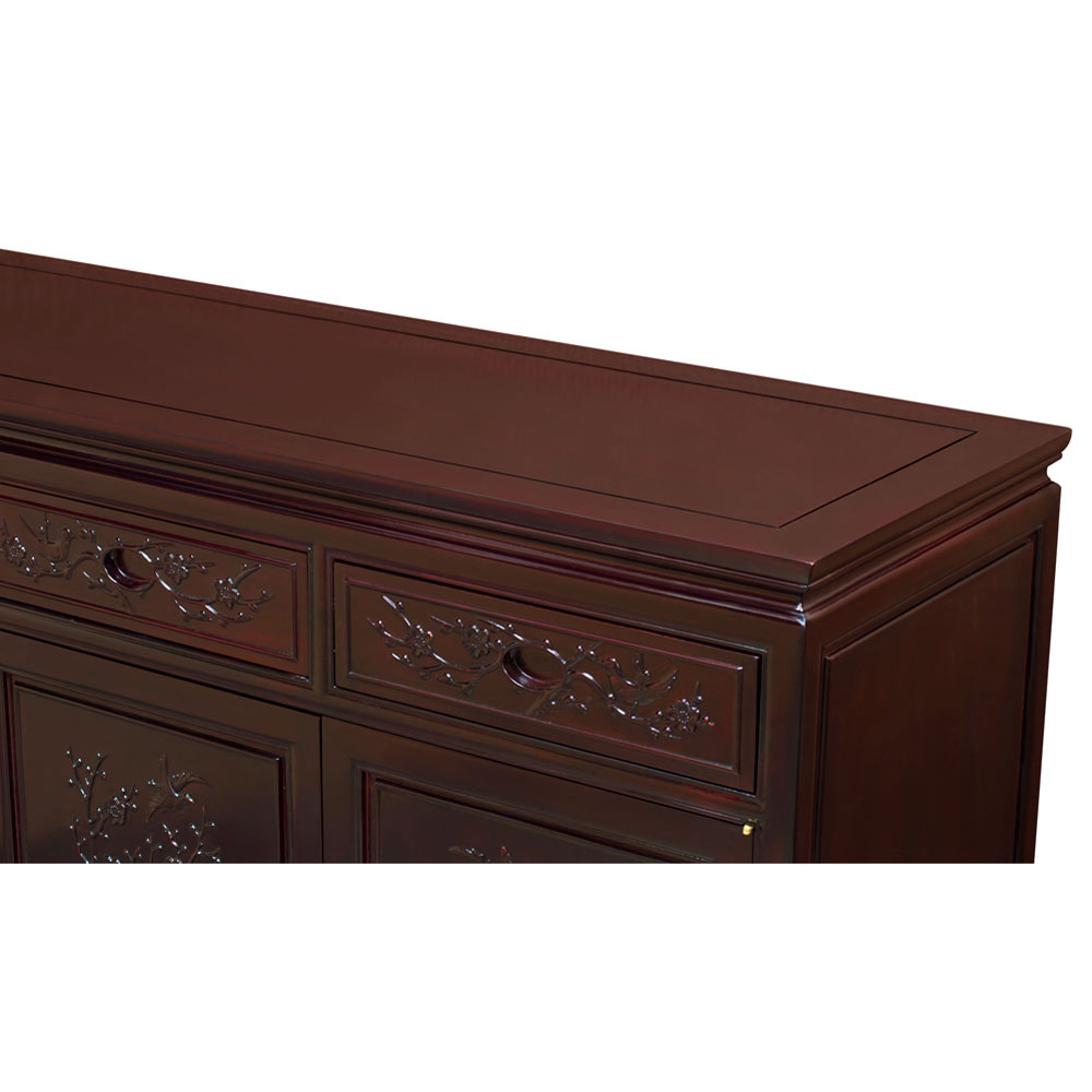 Grand Dark Cherry Rosewood Flower and Bird Oriental Sideboard