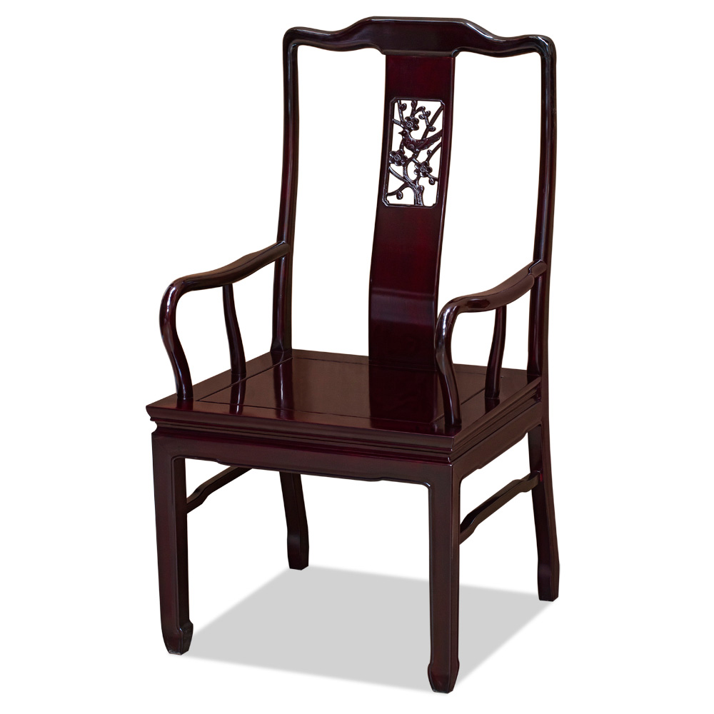 Dark Cherry Rosewood Flower and Bird Rectangle Oriental Dining Set with 8 Chairs