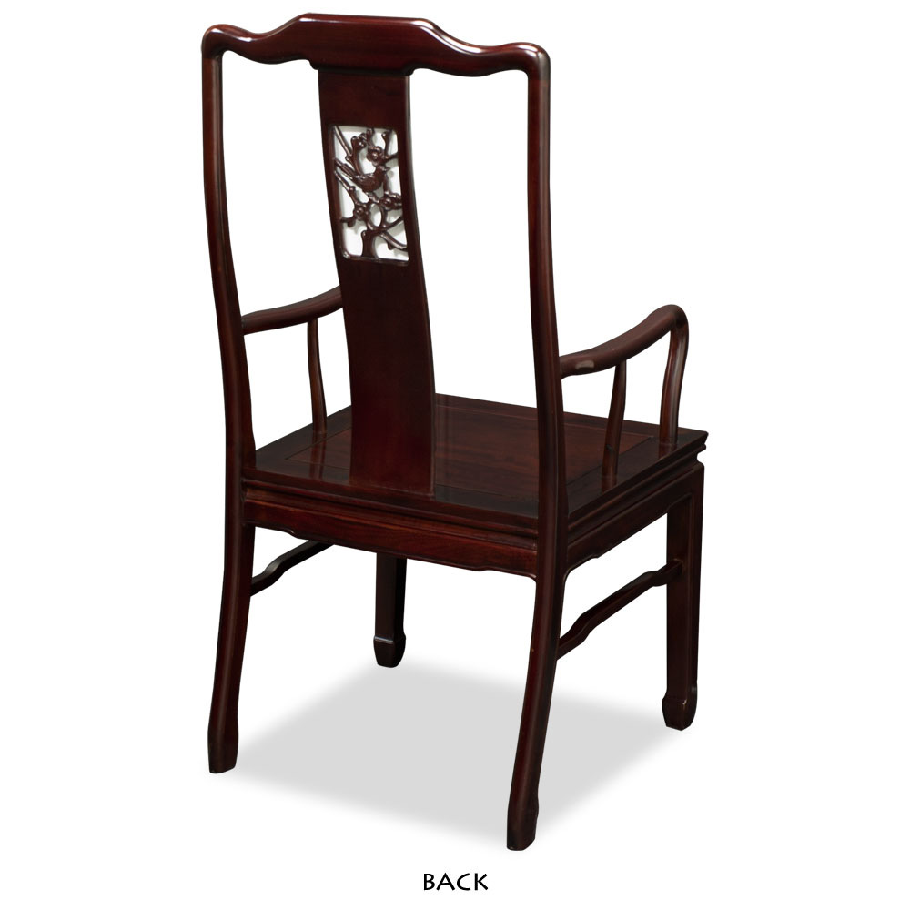 Mahogany Finish Rosewood Flower and Bird Motif Arm Chair