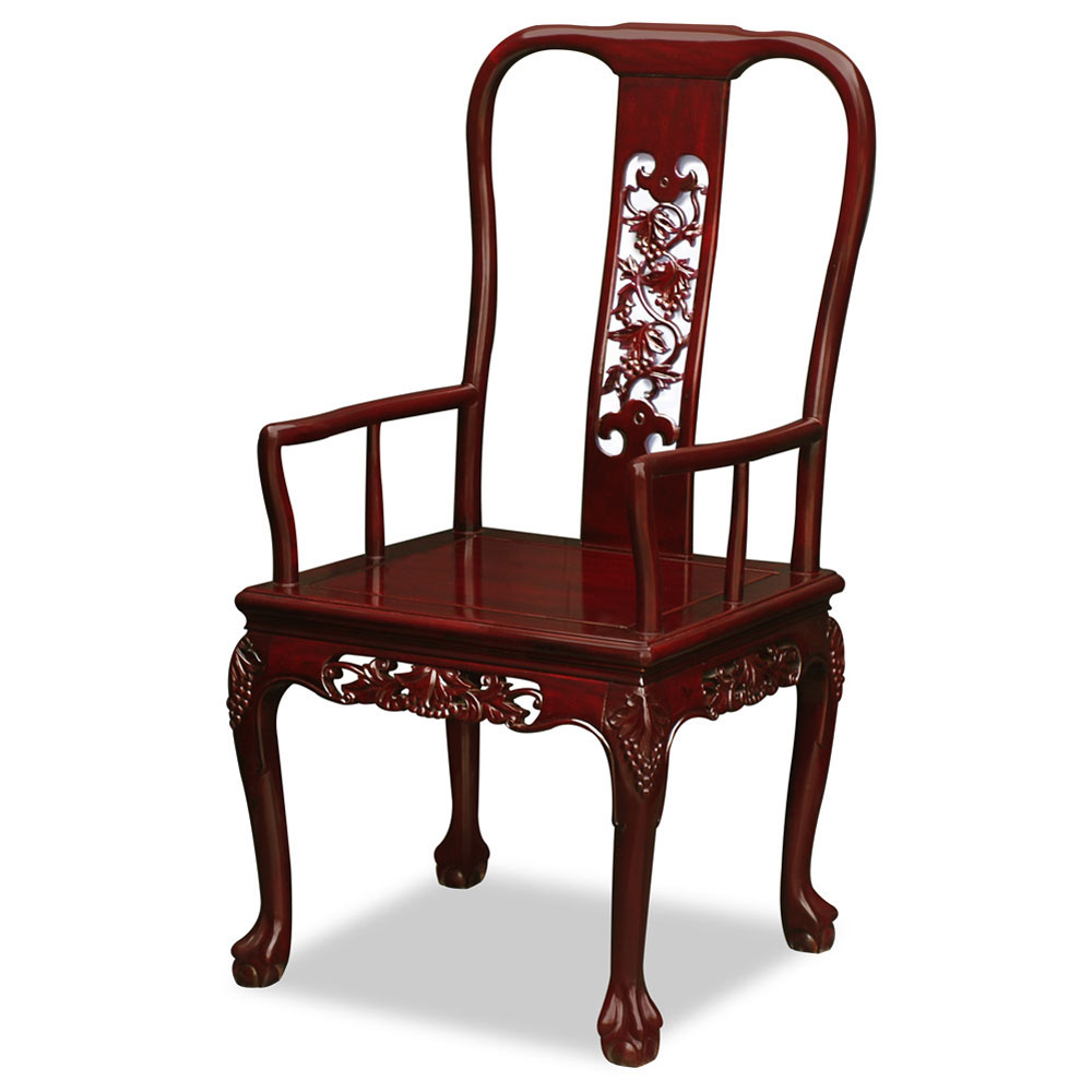 80in Rosewood Queen Ann Grape Motif Dining Table with 8 Chairs