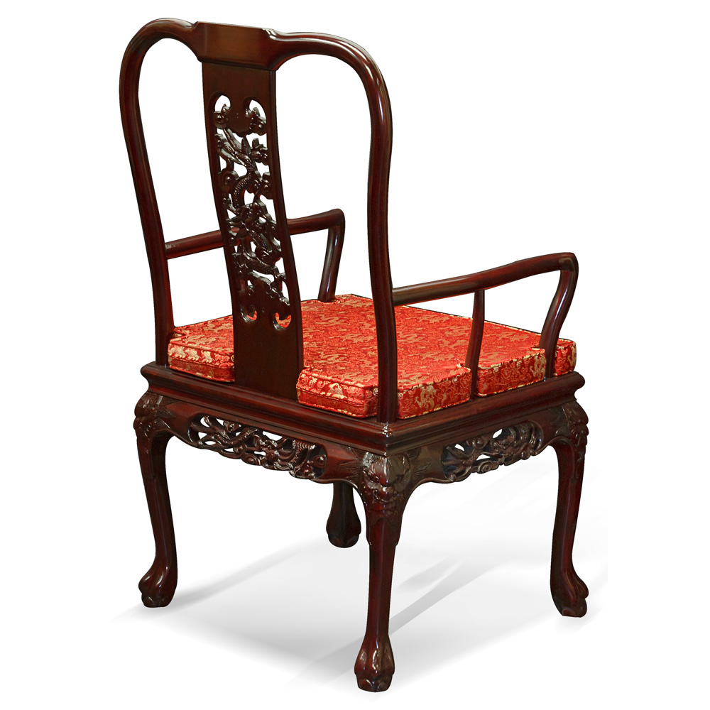 Dark Cherry Rosewood Dragon Oriental Arm Chair