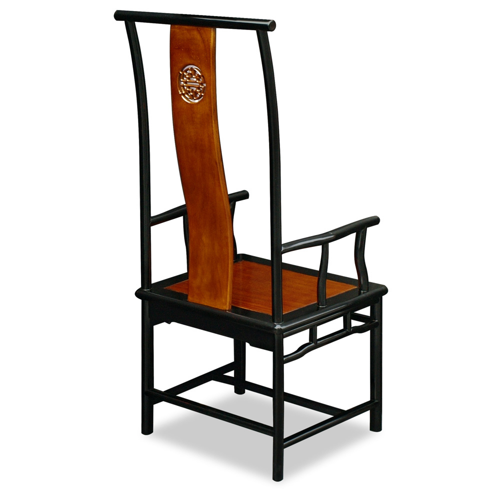 Black Trim Natural Finish Rosewood Ming Longevity Arm Chair