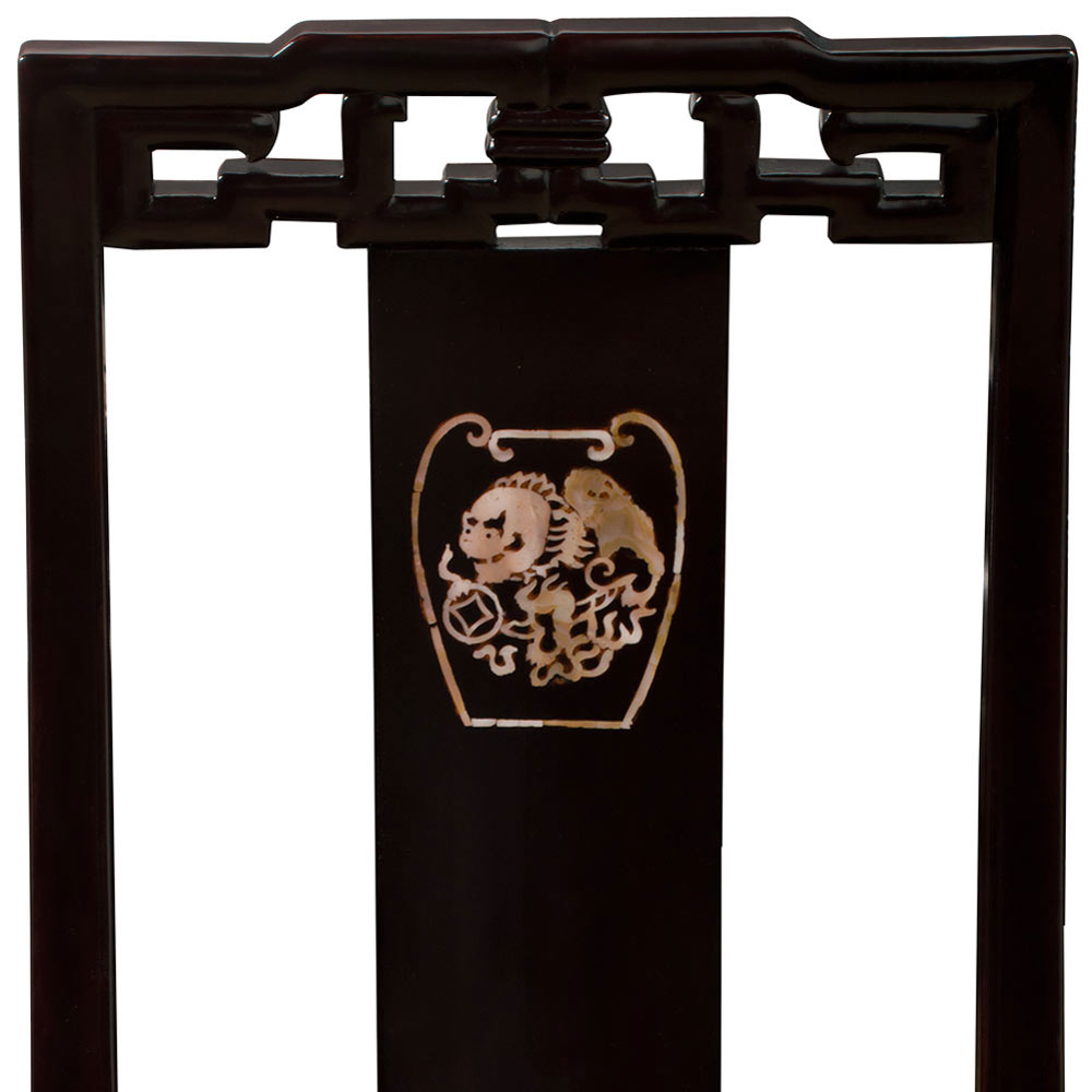 Dark Cherry Rosewood Mother of Pearl Chinese Foo Dog Motif Ning-Bo Side Chair