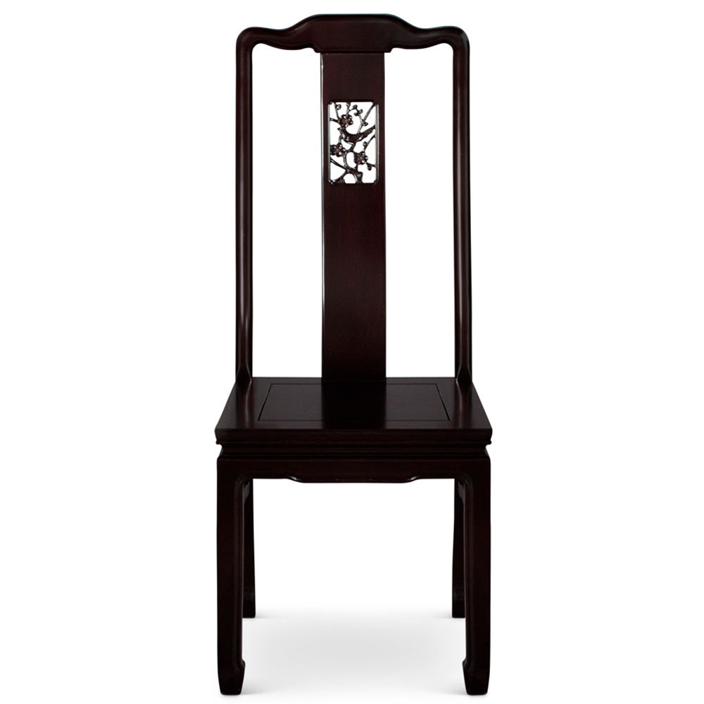 Dark Brown Rosewood Flower and Bird Oriental Side Chair