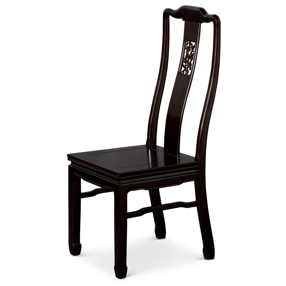Dark Brown Rosewood Flower and Bird Oriental Side Chair