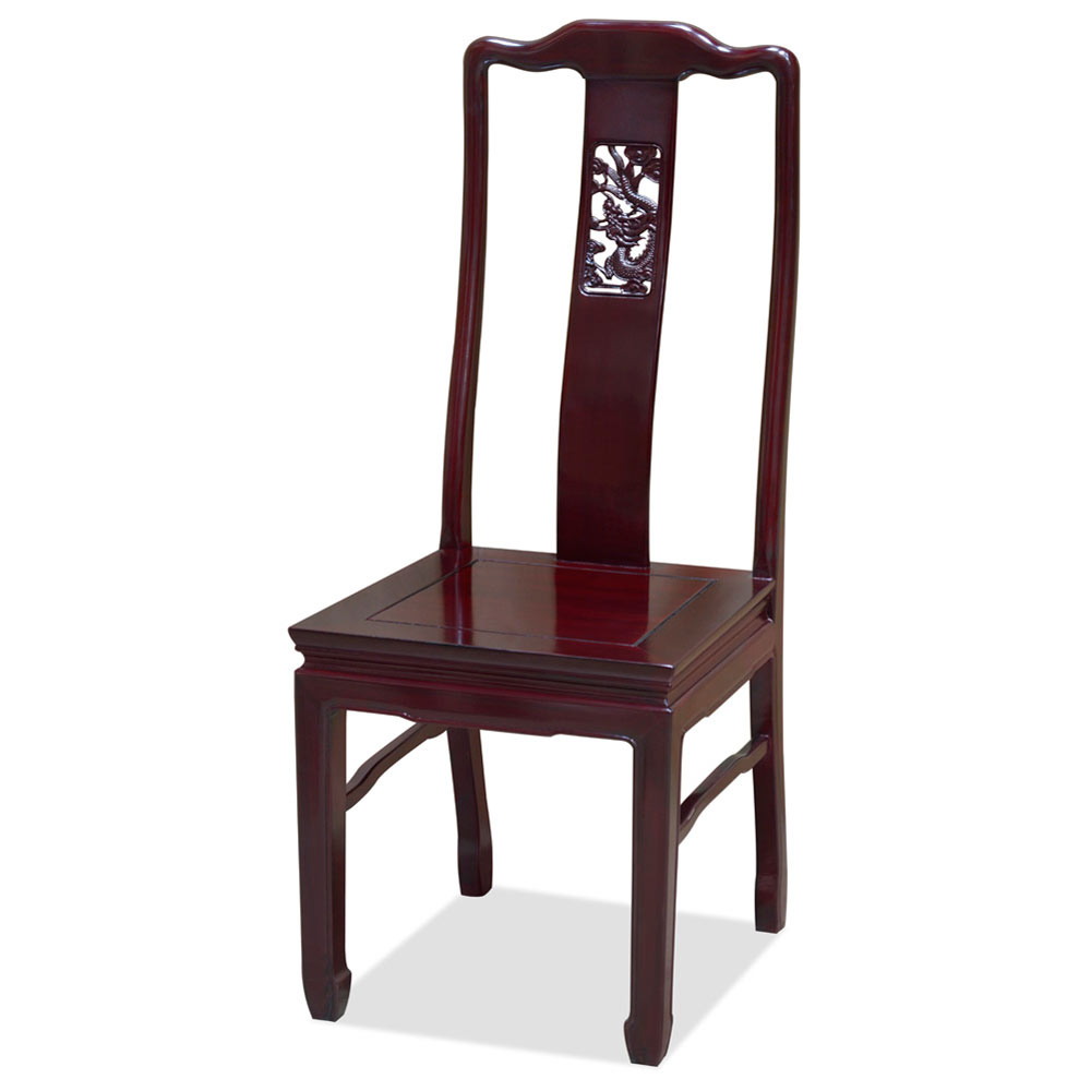 Dark Cherry Rosewood Dragon Rectangle Oriental Dining Set with 8 Chairs