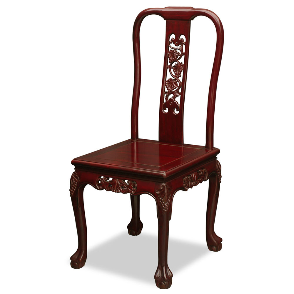 80in Rosewood Queen Ann Grape Motif Dining Table with 8 Chairs