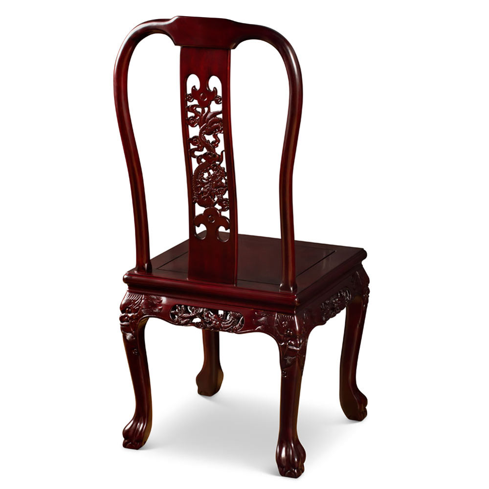 Dark Cherry Rosewood Dragon Queen Anne Oriental Side Chair