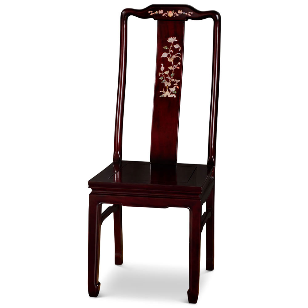 Dark Cherry Rosewood Mother of Pearl Inlay Oriental Side Chair