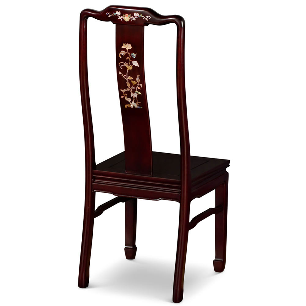 Dark Cherry Rosewood Mother of Pearl Inlay Oriental Side Chair