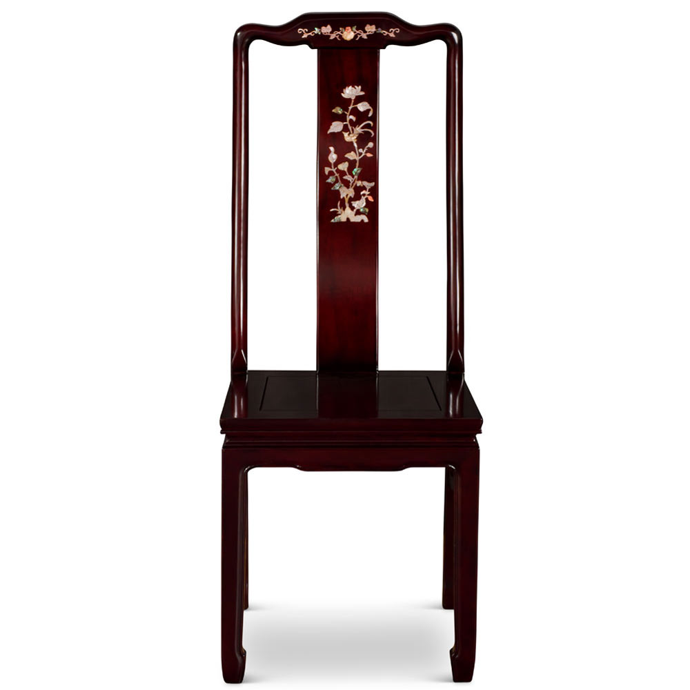 Dark Cherry Rosewood Mother of Pearl Inlay Oriental Side Chair