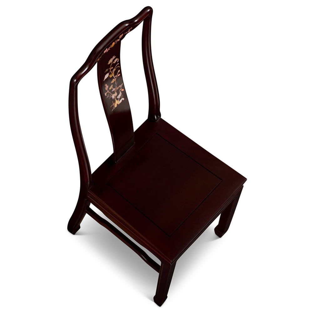 Dark Cherry Rosewood Mother of Pearl Inlay Oriental Side Chair