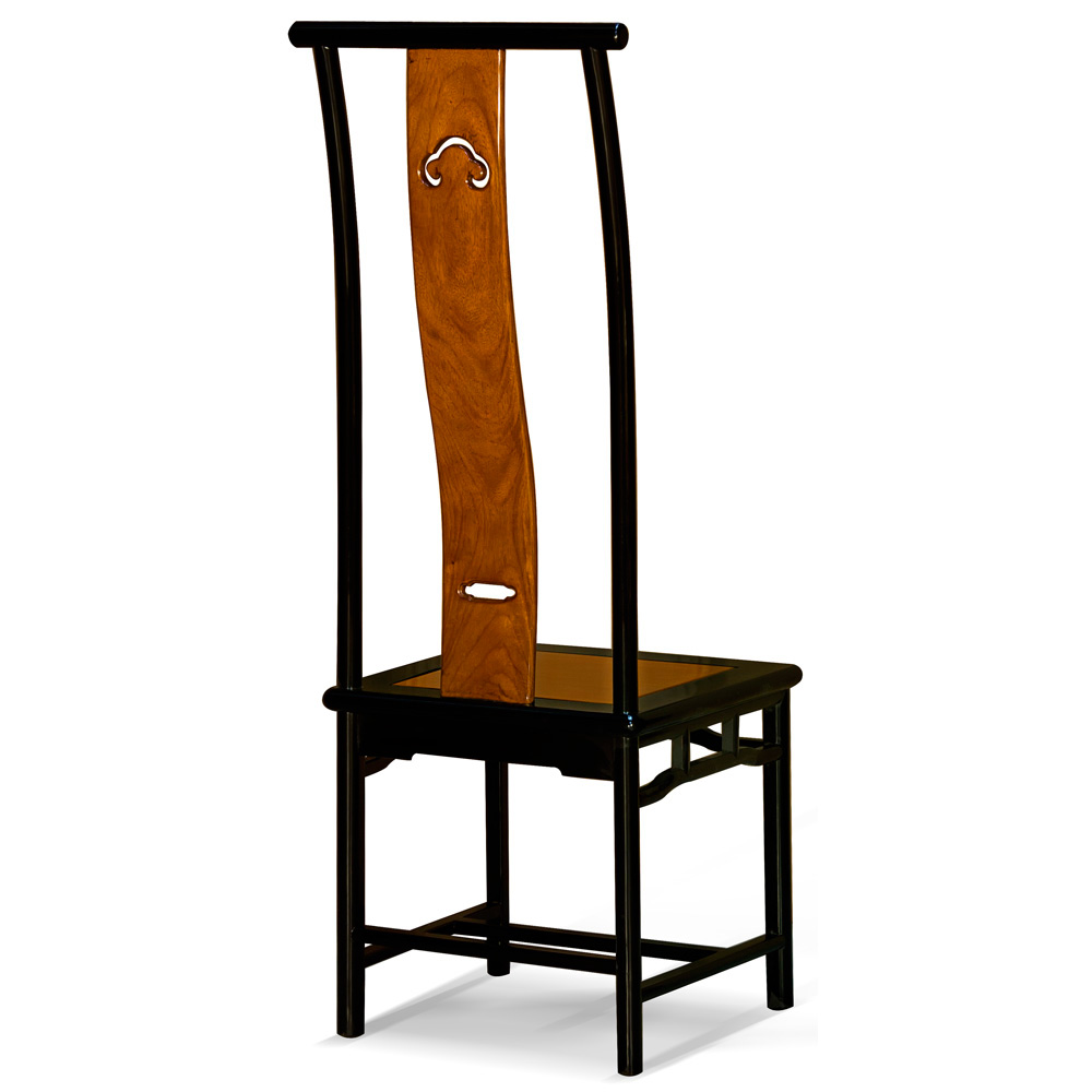Black Trim Natural Finish Rosewood Chinese Ming Tall Chair