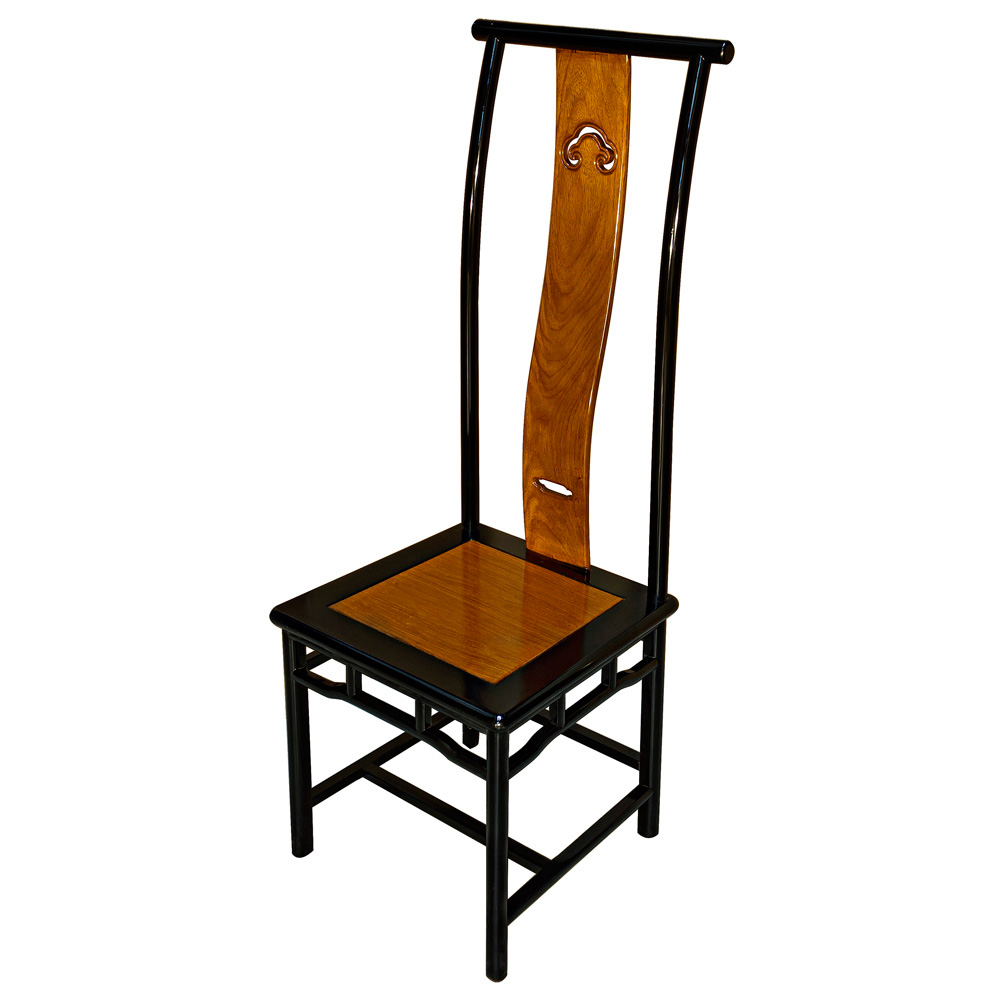 Black Trim Natural Finish Rosewood Chinese Ming Tall Chair