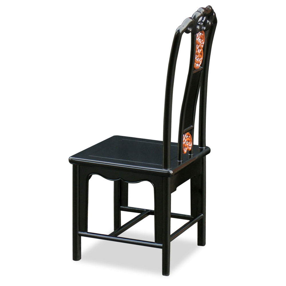 Black Rosewood Chinese Ming Design Side Chair with Natural Finish Accent