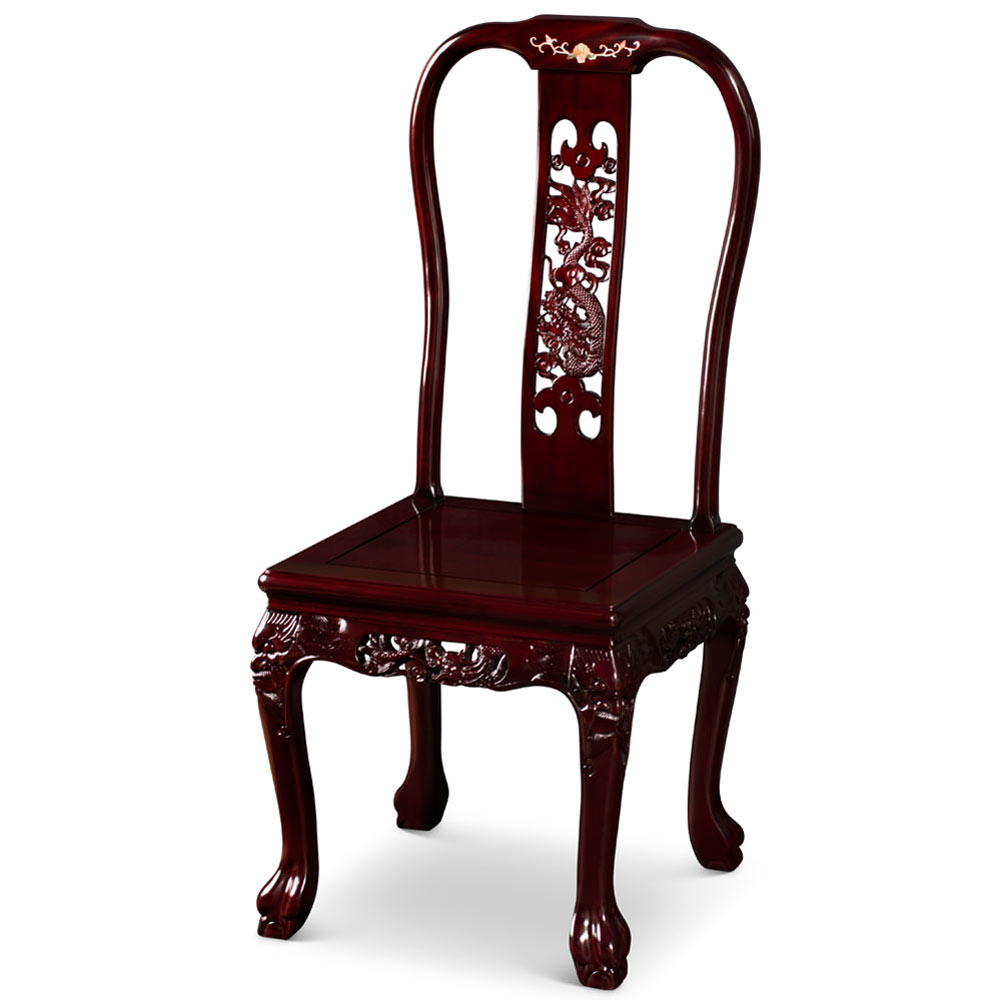 Dark Cherry Rosewood Dragon Oriental Side Chair