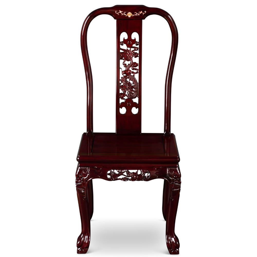 Dark Cherry Rosewood Dragon Oriental Side Chair