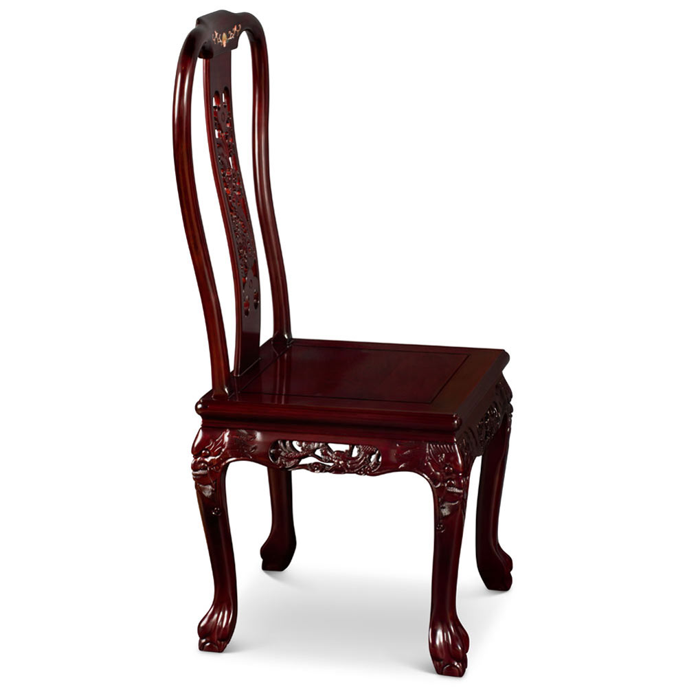 Dark Cherry Rosewood Dragon Oriental Side Chair