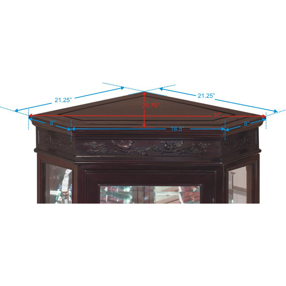 Dark Cherry Rosewood Flower and Bird Oriental Corner Display Cabinet