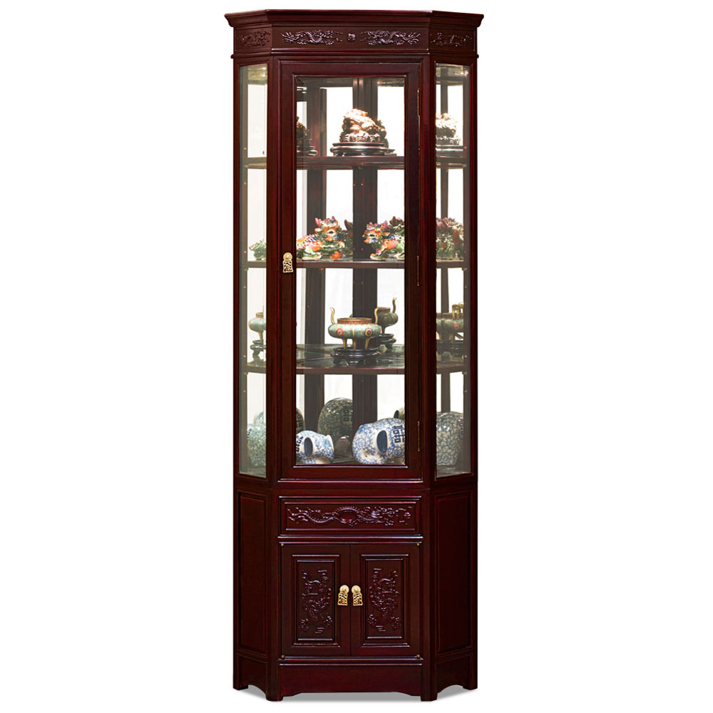 Rosewood Dragon Corner Display Cabinet