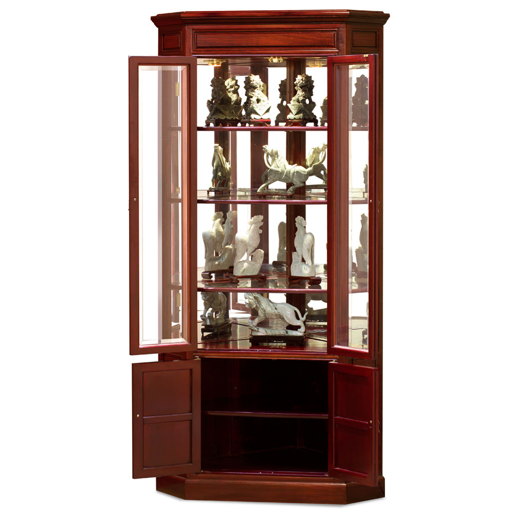 Red Cherry Rosewood Chinese Longevity Design Corner Cabinet