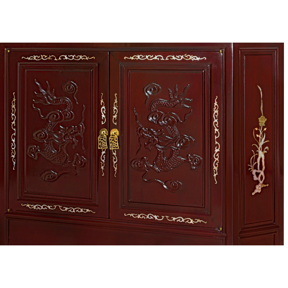 Rosewood Dragon Motif Corner Curio Cabinet