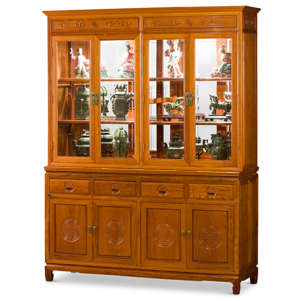 Natural Rosewood Longevity Motif China Cabinet