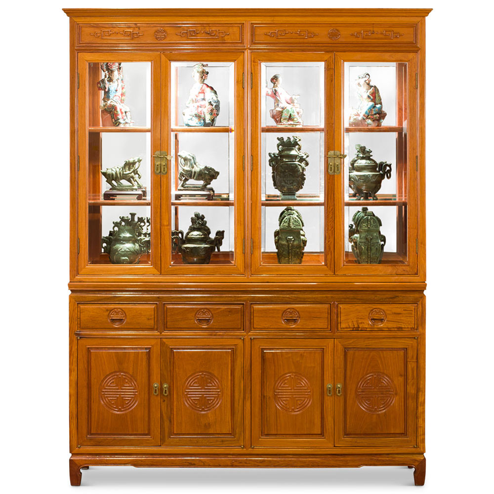 Natural Rosewood Longevity Motif China Cabinet