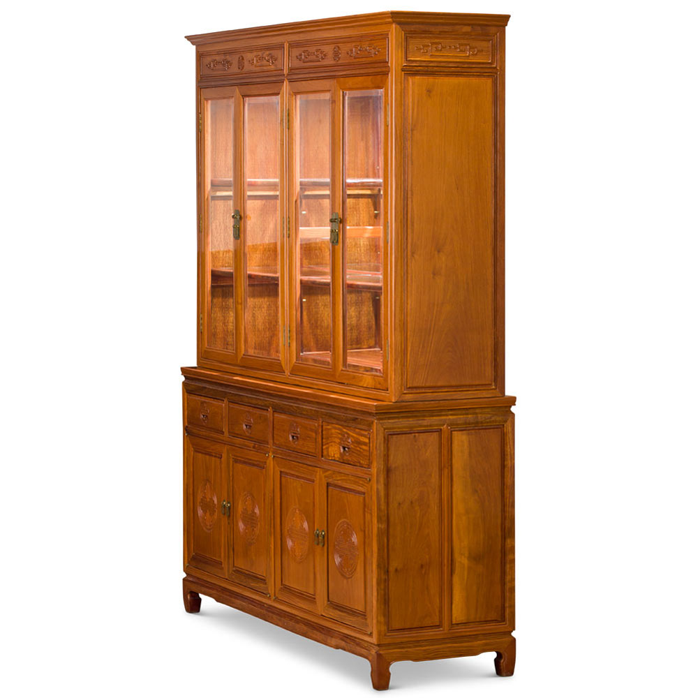 Natural Rosewood Longevity Motif China Cabinet