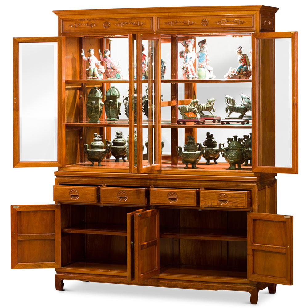 Natural Rosewood Longevity Motif China Cabinet