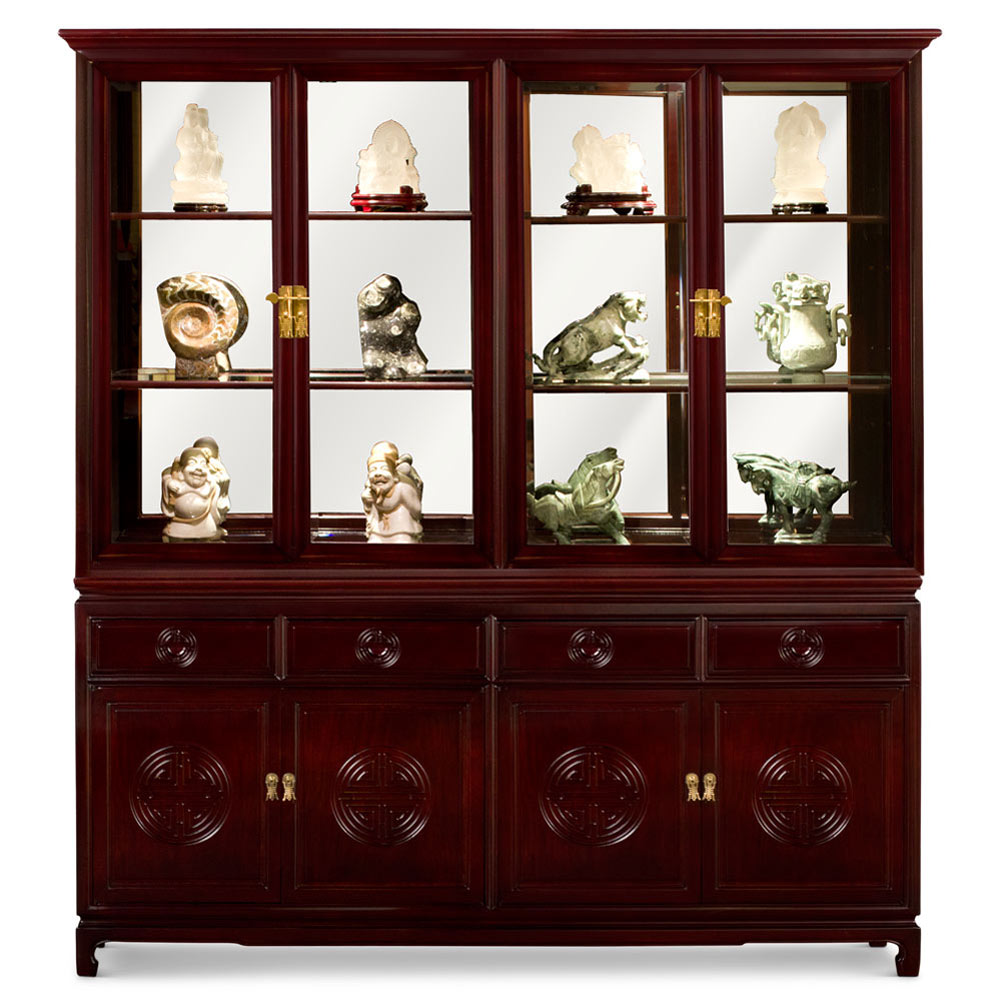 Dark Cherry Rosewood Longevity Motif China Cabinet