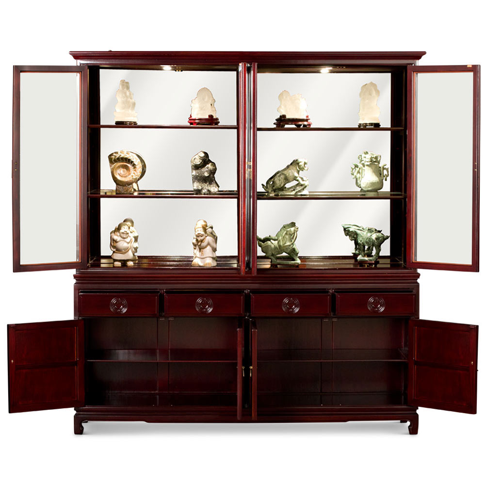 Dark Cherry Rosewood Longevity Motif China Cabinet