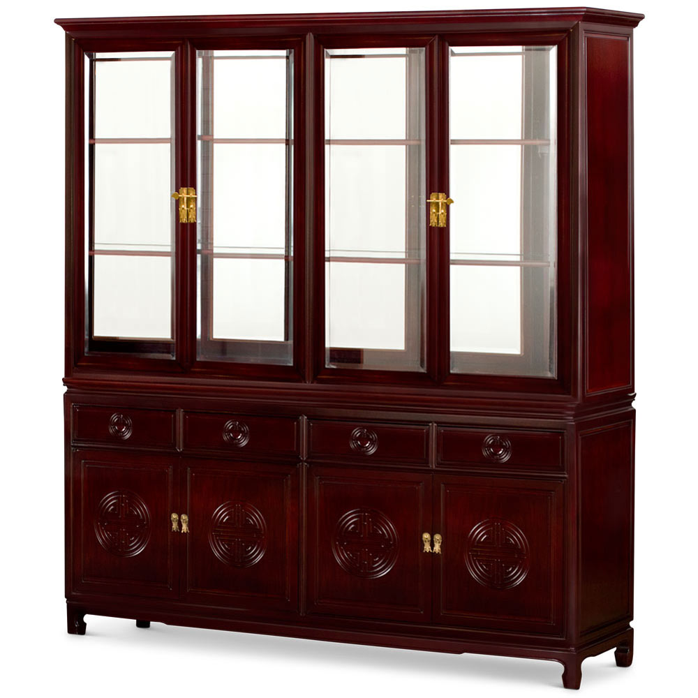 Dark Cherry Rosewood Longevity Motif China Cabinet