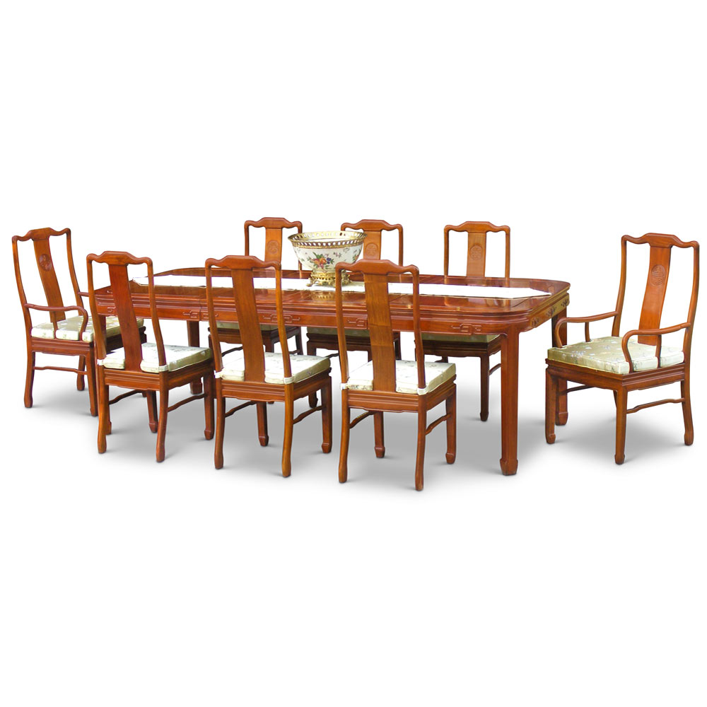Natural Finish Rosewood Longevity Rectangle Dining Set with Chairs