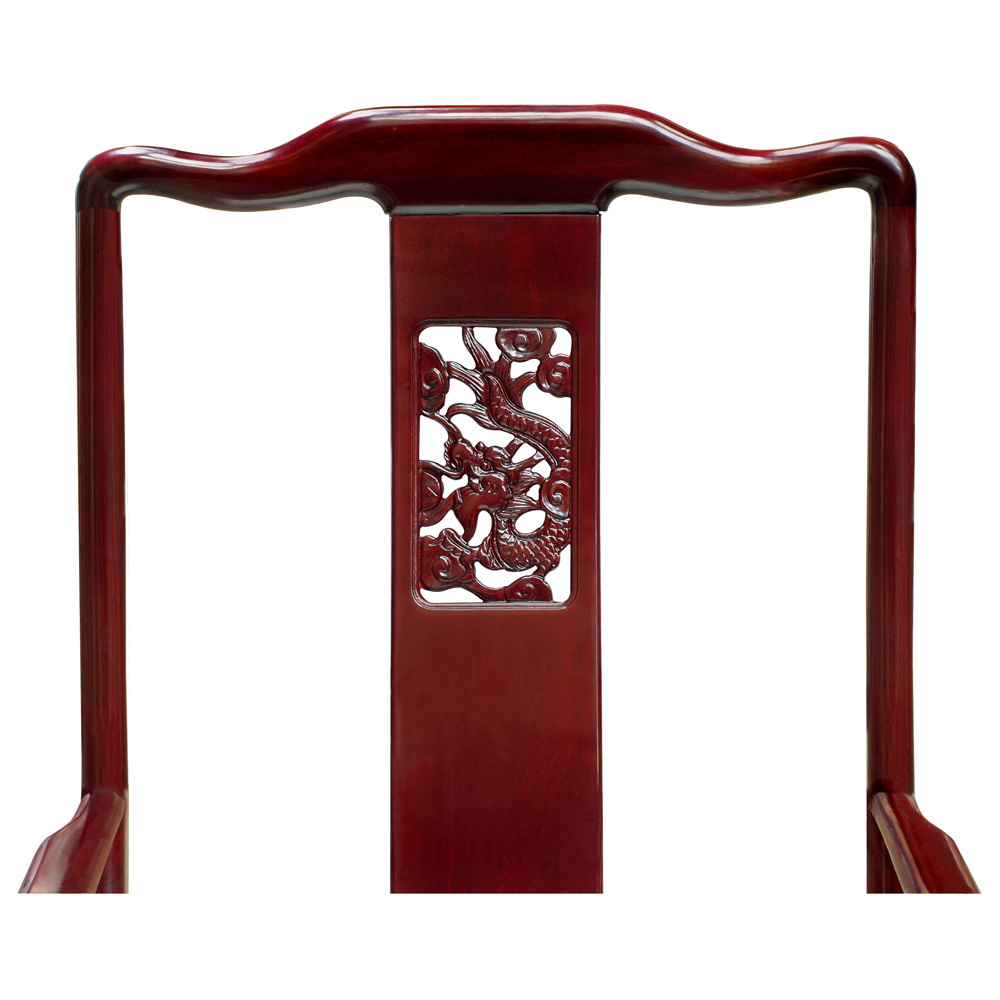 Dark Cherry Rosewood Dragon Rectangle Oriental Dining Set with 8 Chairs
