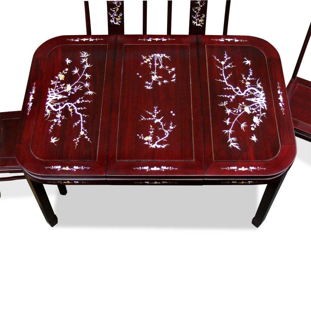 60in Rosewood Mother of Pearl Motif Dining Table with 6 Chairs