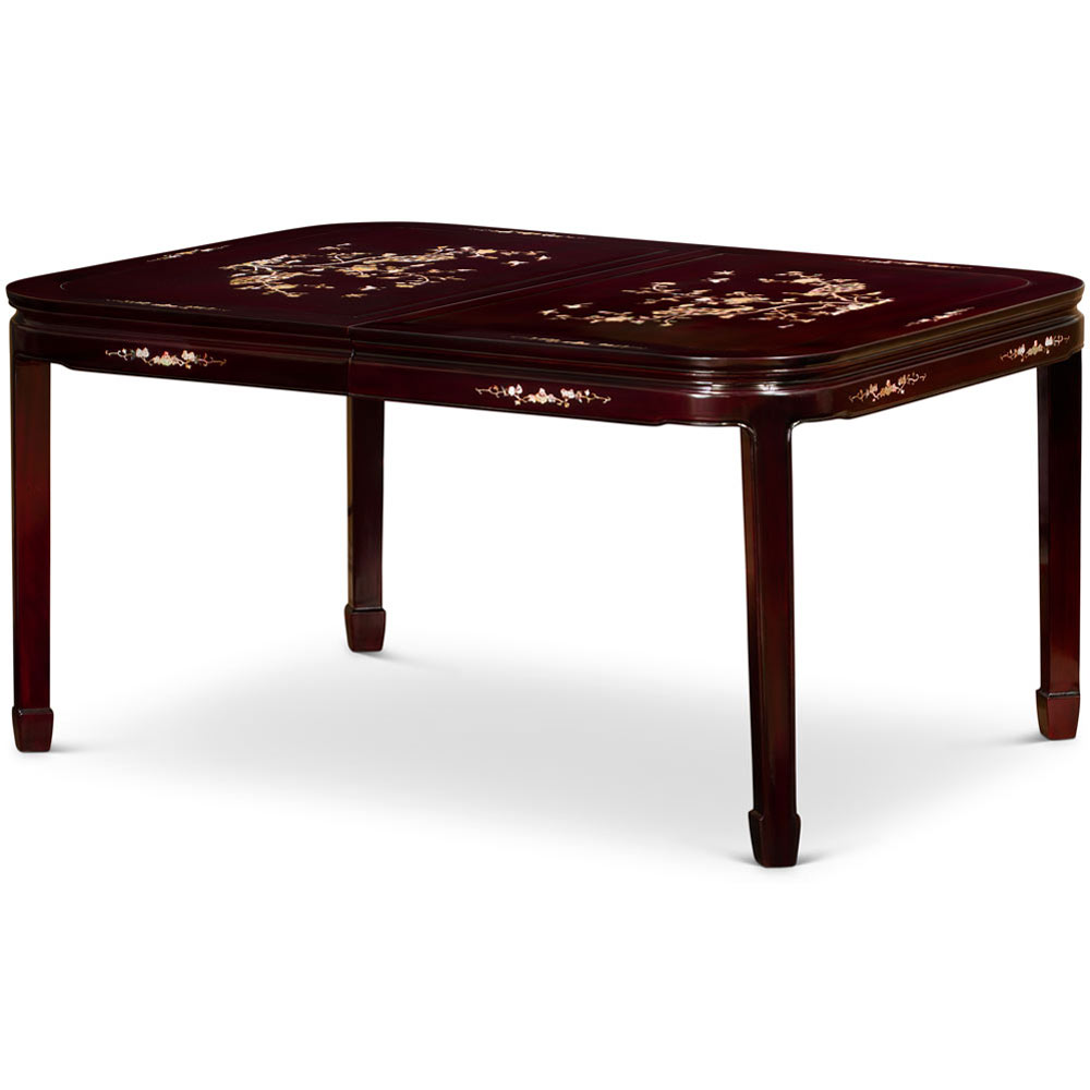 96in Dark Cherry Rosewood Rectangle Oriental Dining Set with Mother of Pearl Inlay - with FREE Inside Delivery