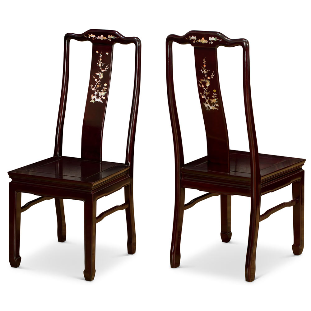 96in Dark Cherry Rosewood Rectangle Oriental Dining Set with Mother of Pearl Inlay - with FREE Inside Delivery