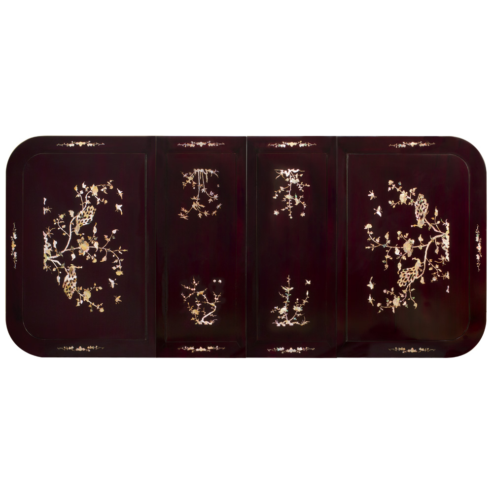 96in Dark Cherry Rosewood Rectangle Oriental Dining Set with Mother of Pearl Inlay - with FREE Inside Delivery