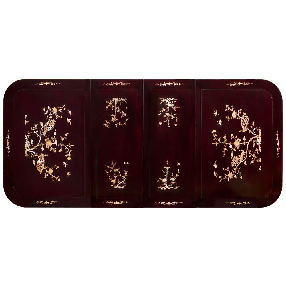 96in Dark Cherry Rosewood Rectangle Oriental Dining Set with Mother of Pearl Inlay - with FREE Inside Delivery