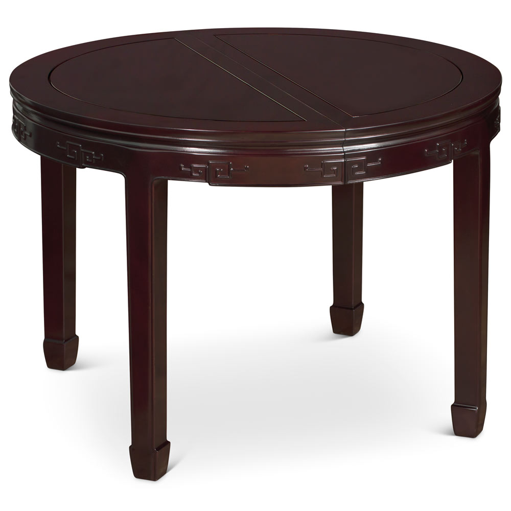 Dark Cherry Rosewood Longevity Motif Oval Oriental Dining Set with 6 Chairs