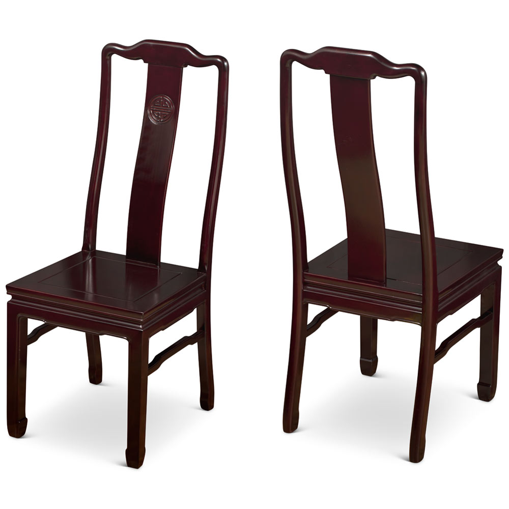 Dark Cherry Rosewood Longevity Motif Oval Oriental Dining Set with 6 Chairs
