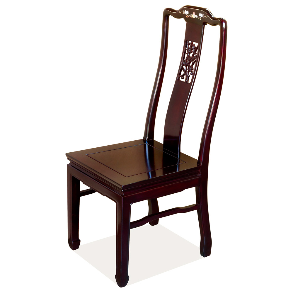 Dark Cherry Rosewood Flower and Bird  with Mother of Pearl Inlay Oval Dining Set with 6 Chairs