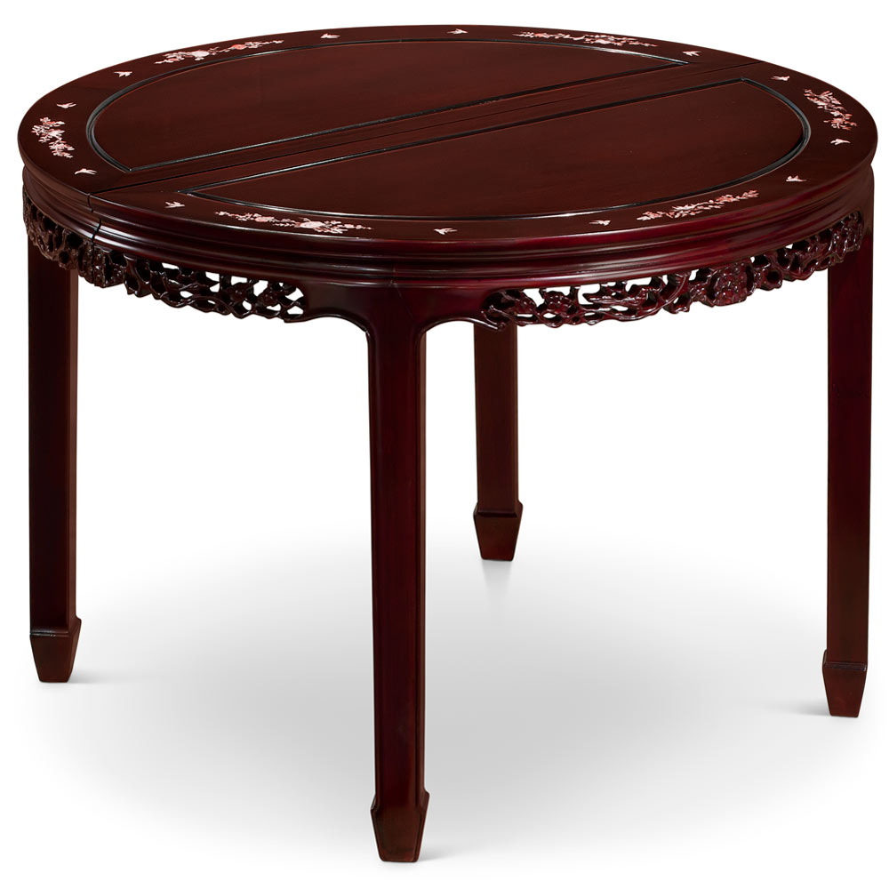 80in Dark Cherry Rosewood Oval Oriental Dining Set with Mother of Pearl Inlay