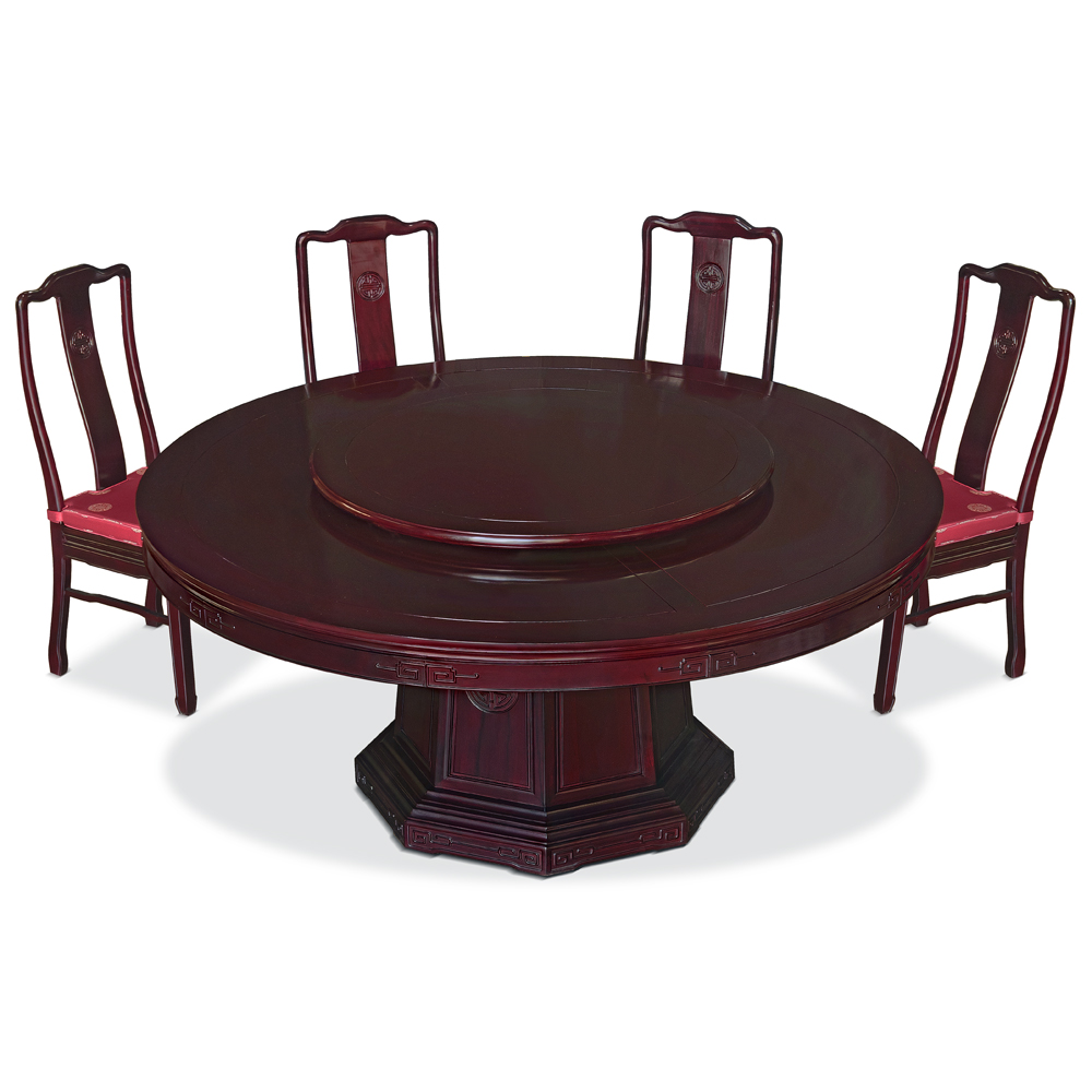 Dark Cherry Rosewood Chinese Longevity Round Dining Set with 10 Chairs